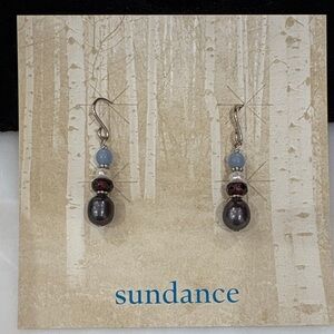 Sundance Catalog Raven Gray Freshwater Pearl, Garnet—Iolite Sterling Silver Ear.